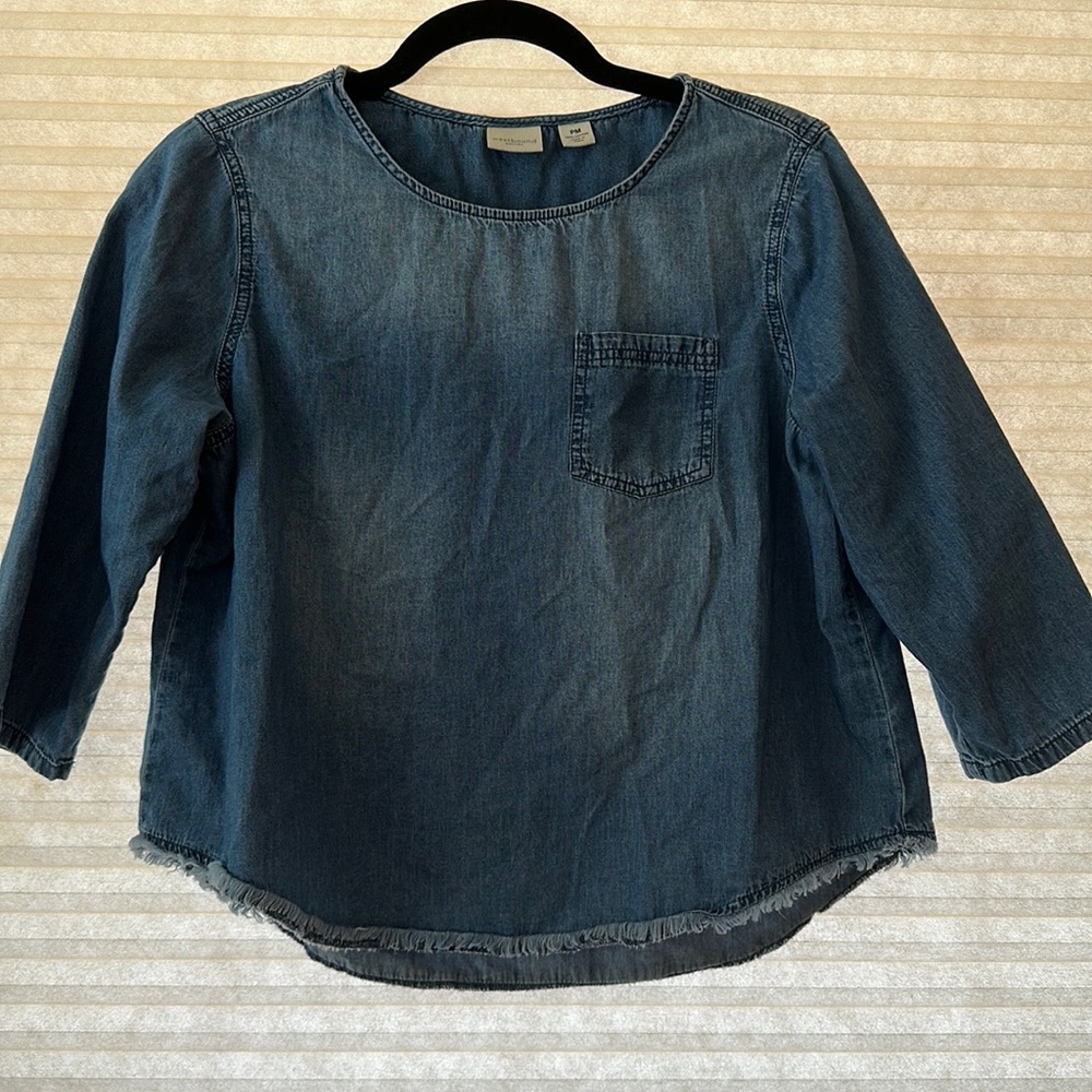 Raw hem chambray top